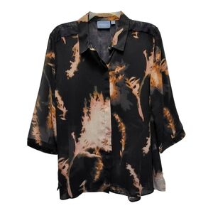 Simply Vera Vera Wang Black Pink Semi-Sheer Abstract Blouse 3/4 Sleeves- Size XL
